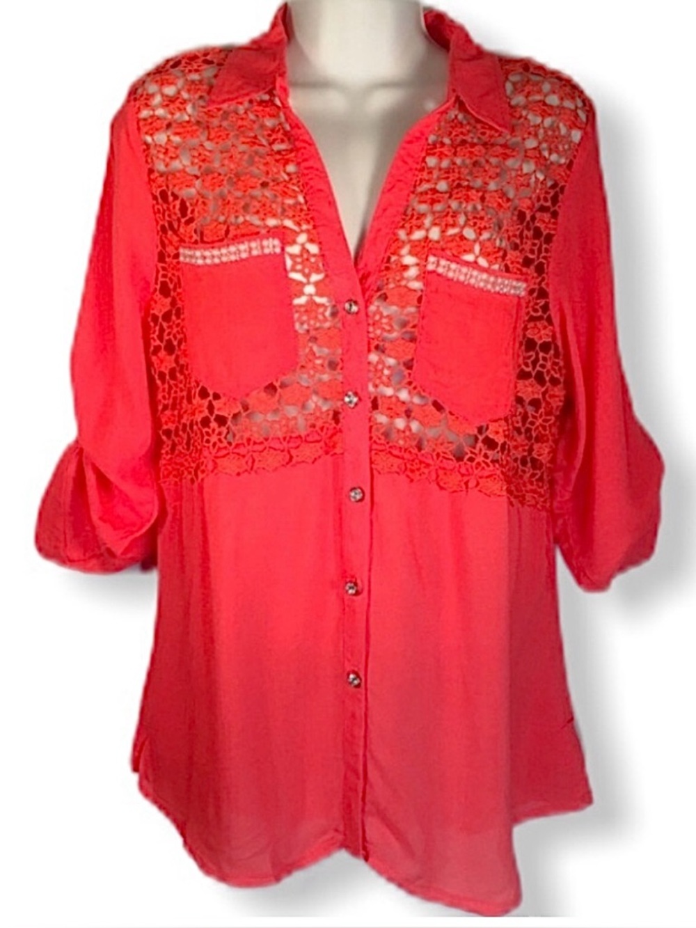 Mocha Coral Crochet Lace Embellished Blouse
